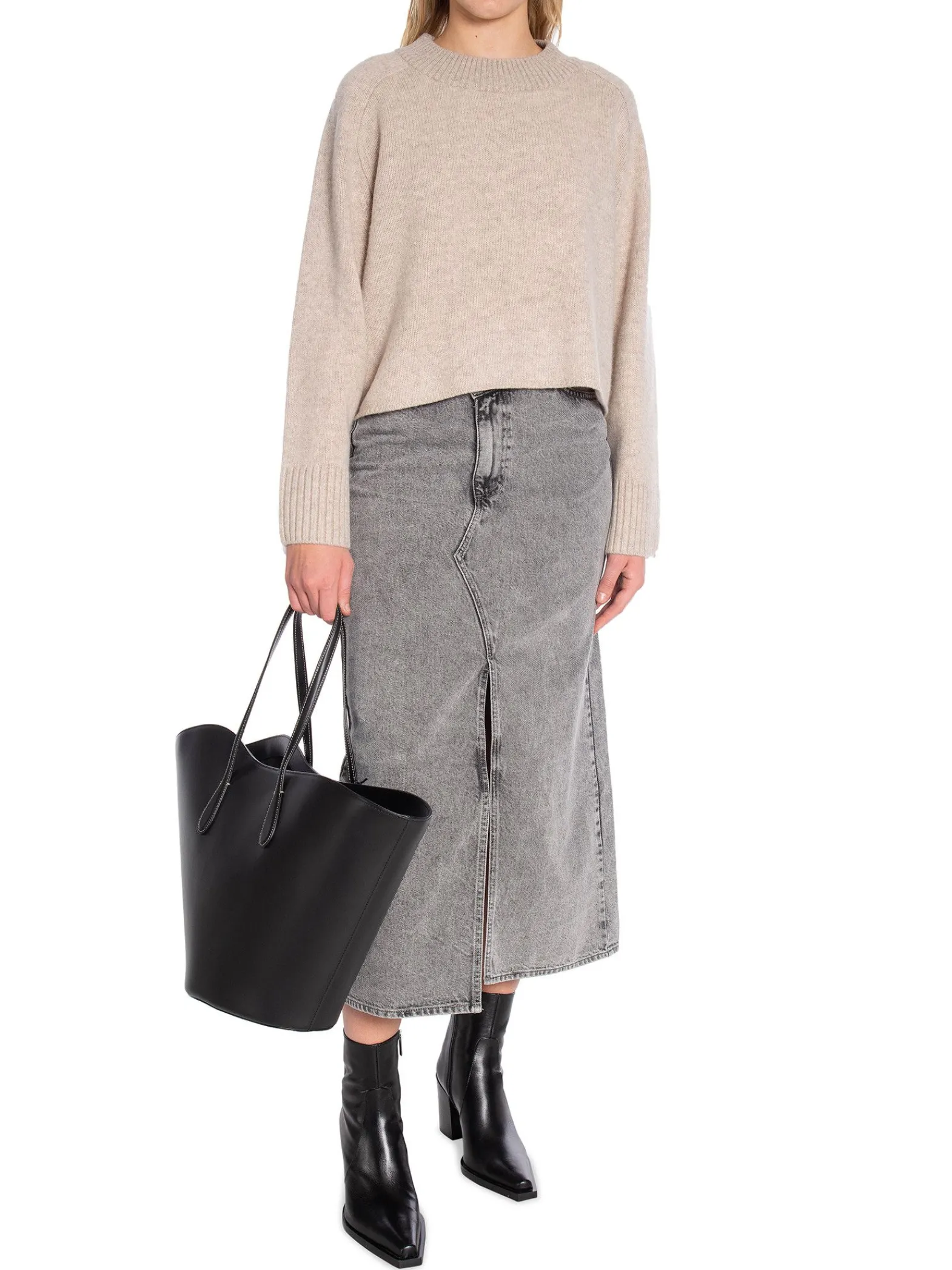 Co´couture Kjol Vik Asym Slit Mid Grey^ Kjolar
