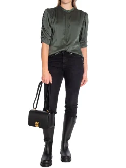 DANTE6 Blus Pernaud Silk Smocked Graphite Green^ Blusar