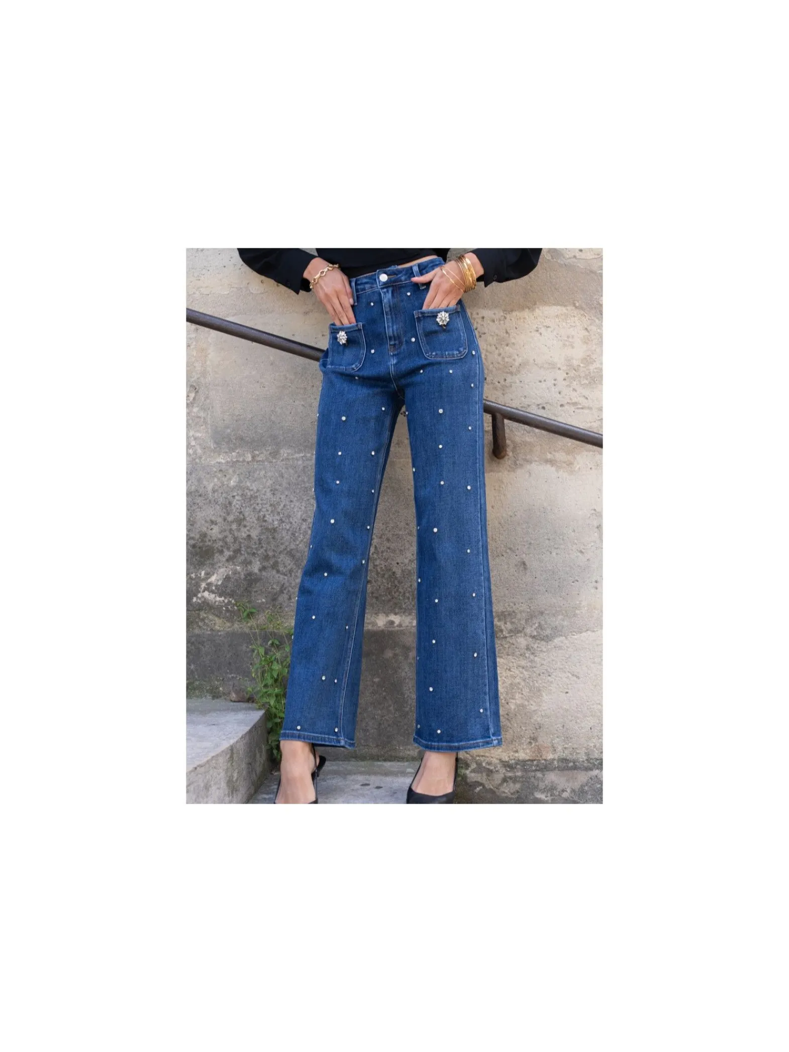Denim Life Jeans Diamond Buttons Wire Leg F3781^ Jeans