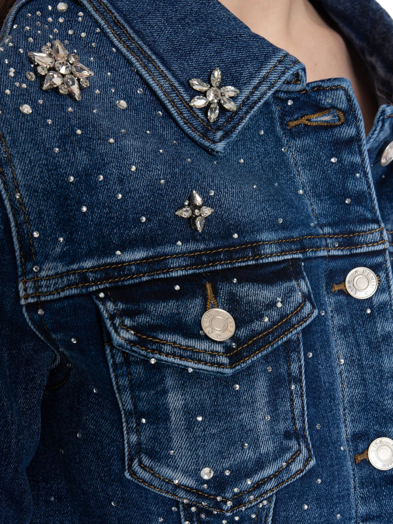 Denim Life Jeansjacka Fleur Diamond Strass F3705^ Jackor & Kappor