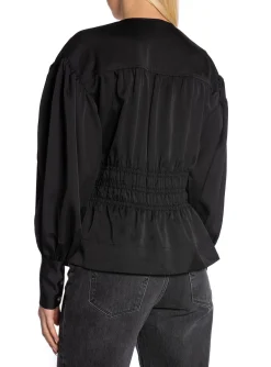 Ganni Blus Smocked Satin Black^ Blusar
