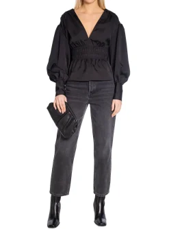Ganni Blus Smocked Satin Black^ Blusar