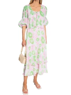 Ganni Kjol Pleated Georgette Layedred Maxi Pink Tulle^ Kjolar