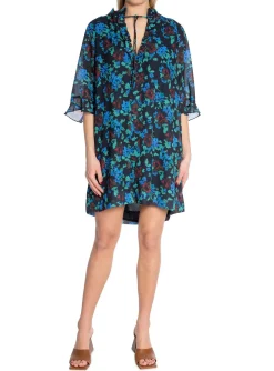 Ganni Klanning Printed Crepe Meadow Azure Blue^ Klänningar