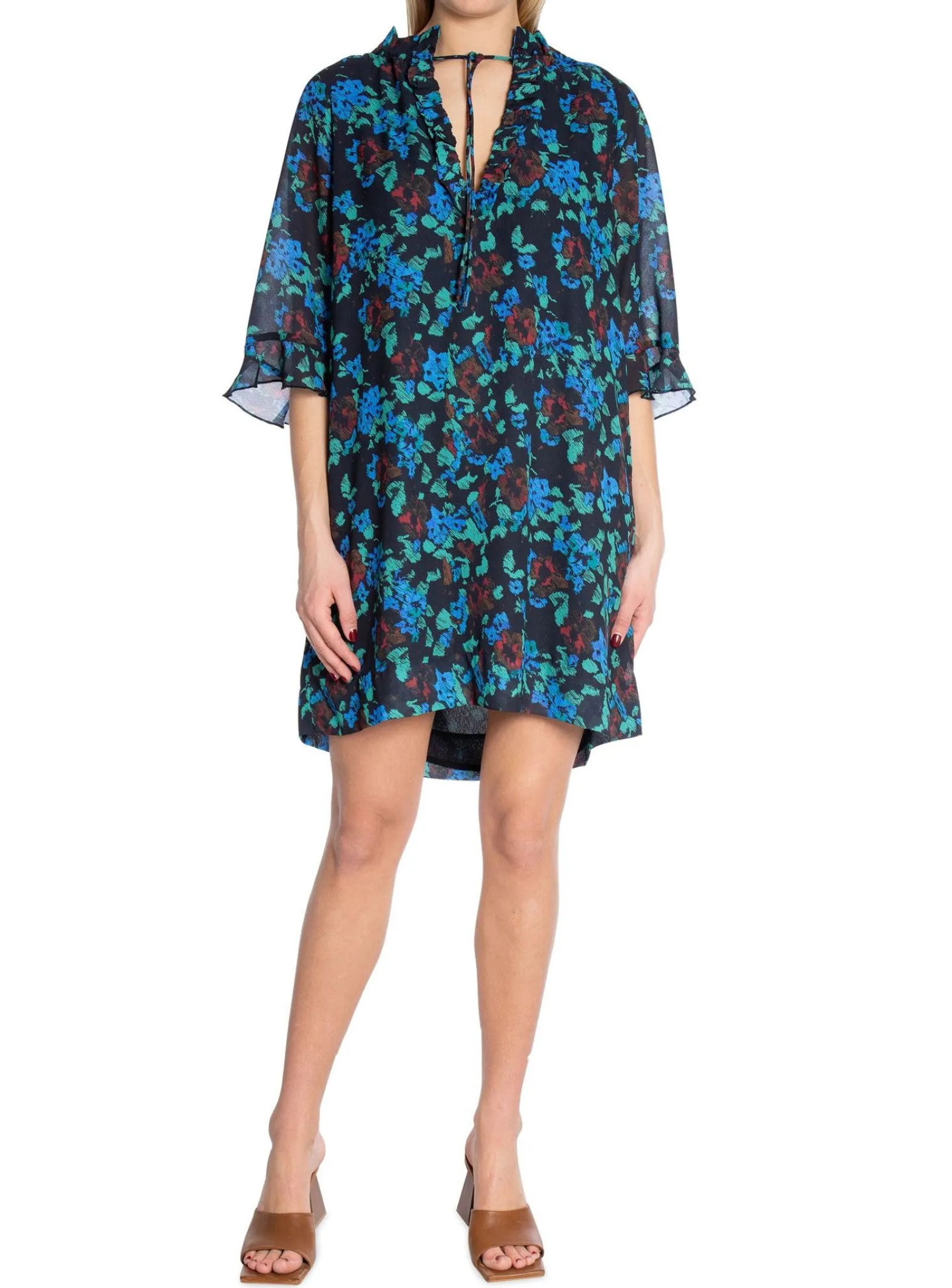 Ganni Klanning Printed Crepe Meadow Azure Blue^ Klänningar