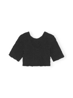 Ganni Topp Cotton Poplin O-Neck Cropped Smock Black^ Toppar