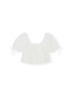 Ganni Topp Light Broderie Anglaise Cropped Top Bright White^ Toppar