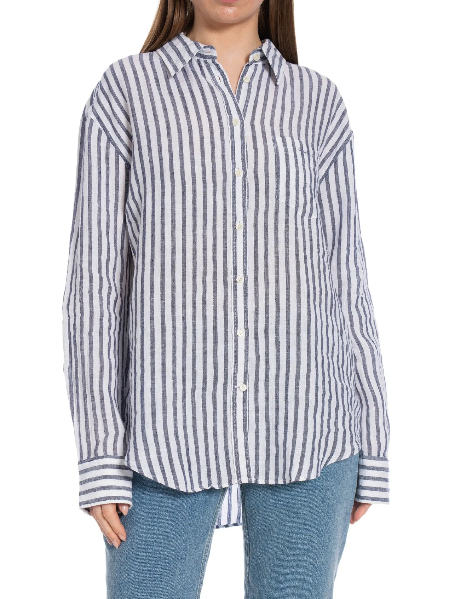 GANT Skjorta Rel Striped Linen Evening Blue^ Skjortor