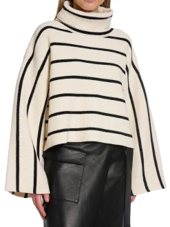 Gestuz Troja Georgia Short Pullover Egret With Black Stripes^ Tröjor & Koftor