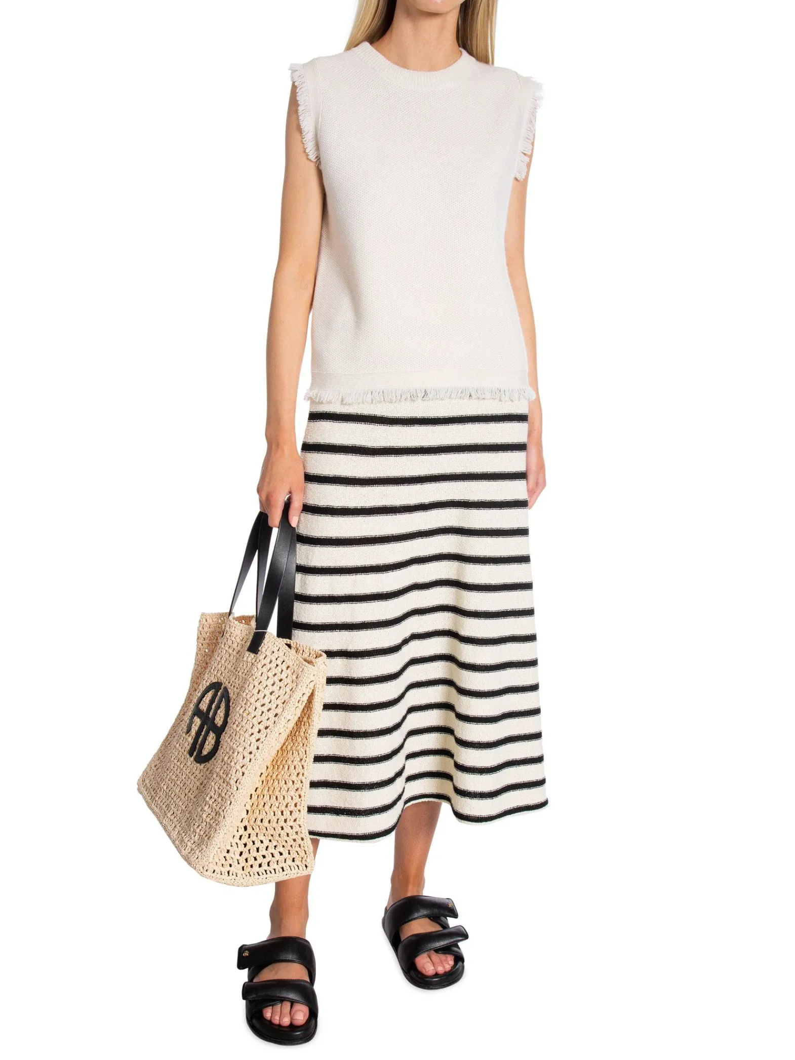 Neo Noir Kjol Etti Boucle Knit Black Striped^ Kjolar