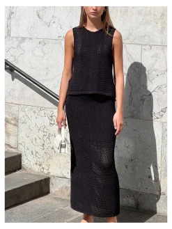 Neo Noir Topp Aza Crochet Knit Black^ Toppar