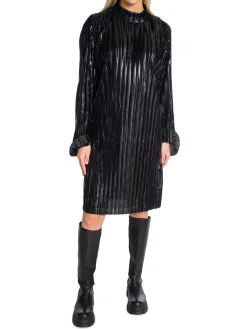 Selected Femme Klanning Naline Ls High Neck Short Plisse Black^ Klänningar