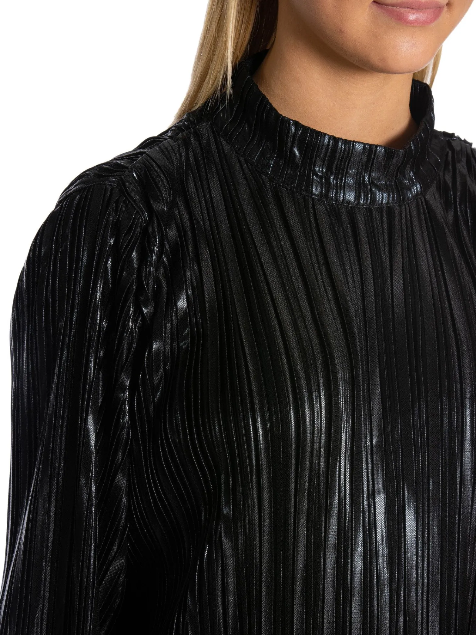 Selected Femme Klanning Naline Ls High Neck Short Plisse Black^ Klänningar