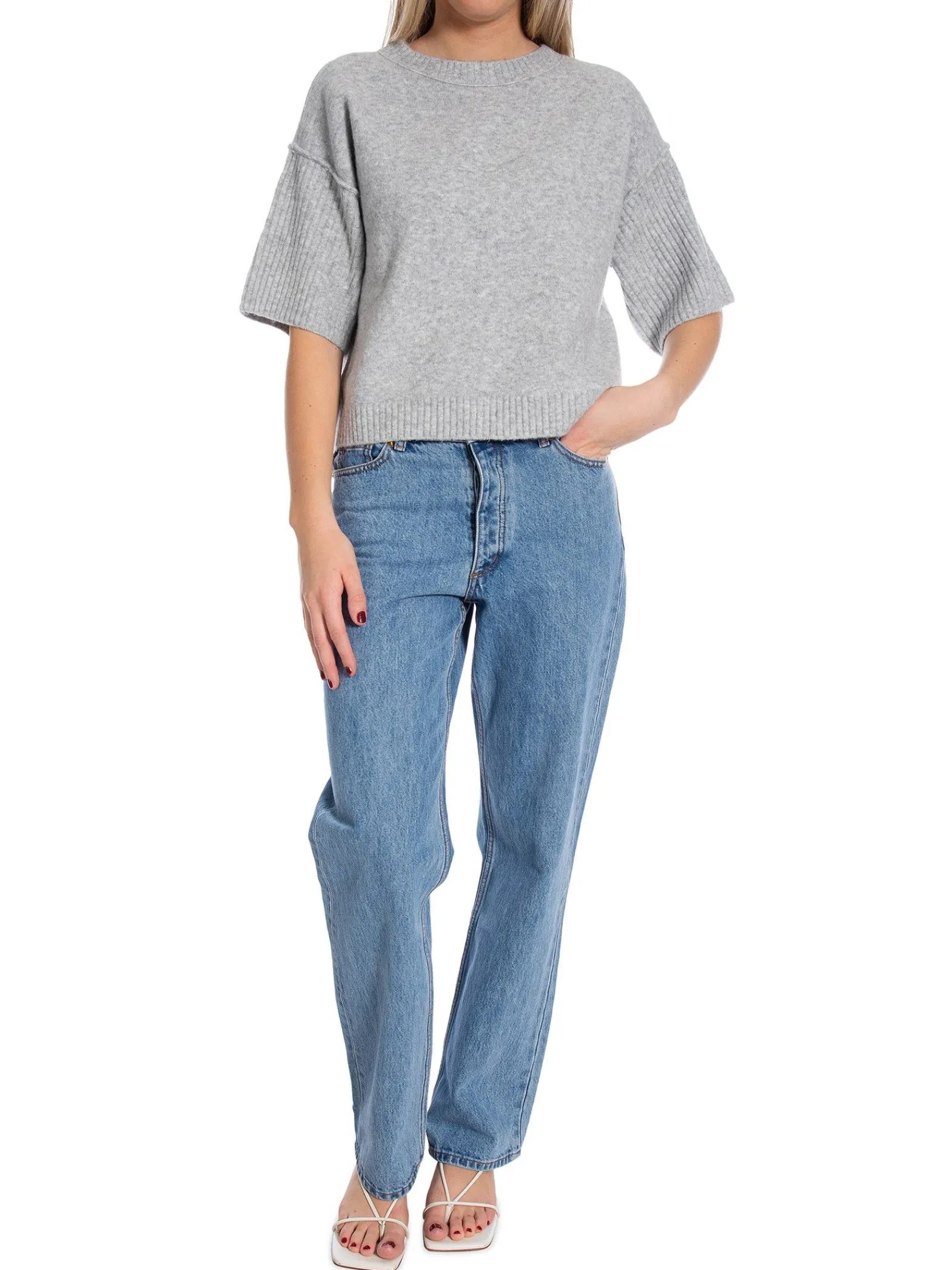 YAYA Troja Boatneck With Rib Sleeves Grey Melange^ Tröjor & Koftor