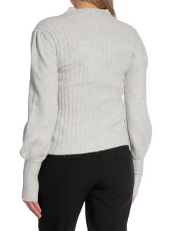 YAYA Troja Rib Mixed Puff Sleeve Grey Melange^ Tröjor & Koftor